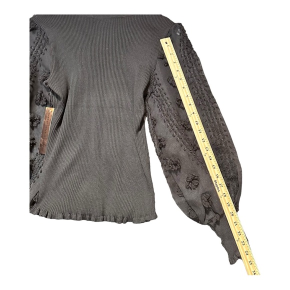 Almost Famous Floral Appliqué Long Sleeve Mock Neck Black Sweater Top Size L - Picture 7 of 13